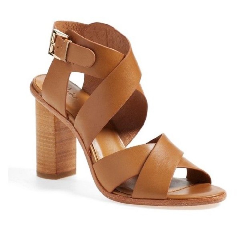 Joie Tan Crisscross Block Heel Sandals